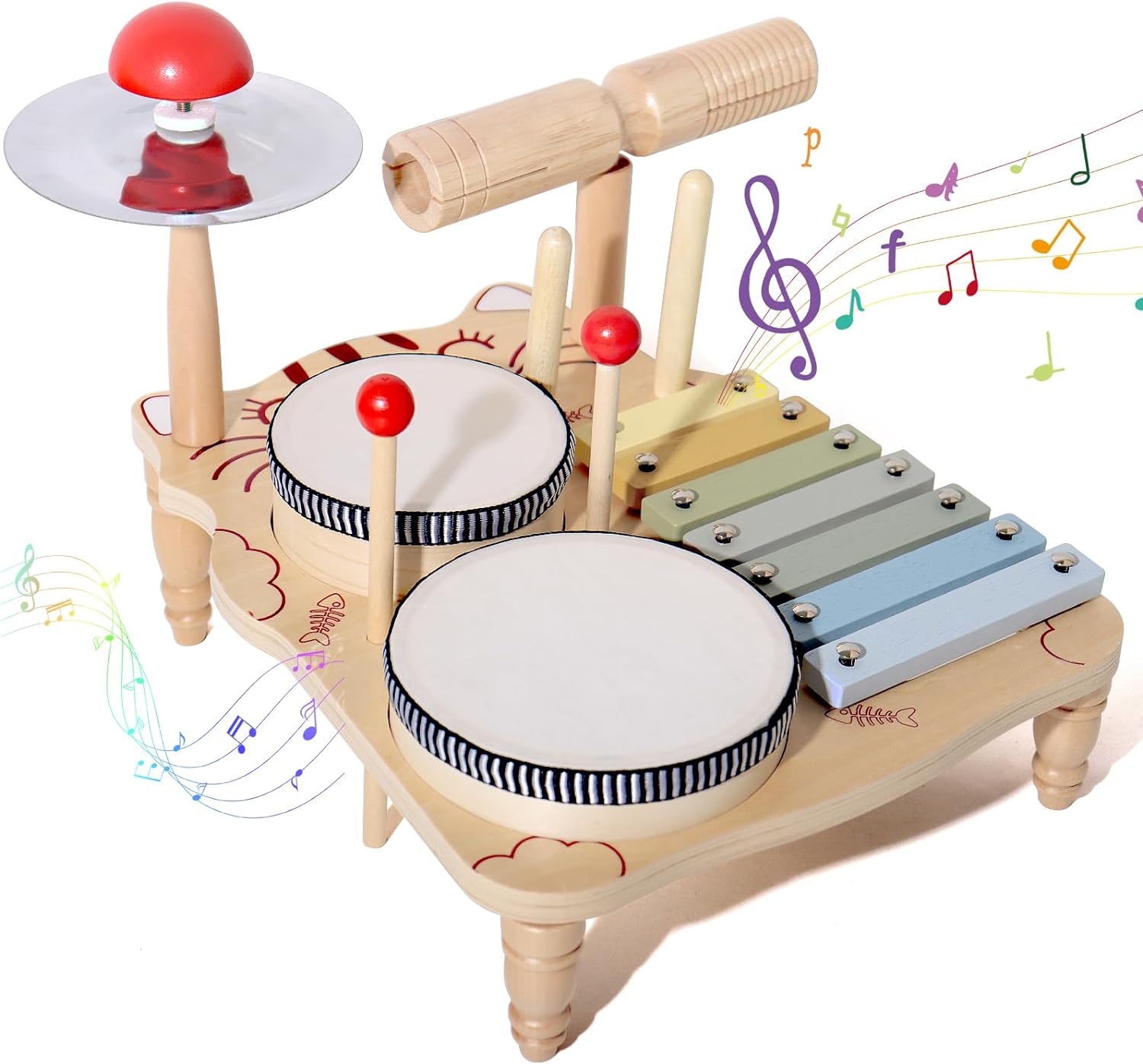 Musical Instrument Harmonium - مجموعة طبلة إكسيليفون خشبية للأطفال الصغار،